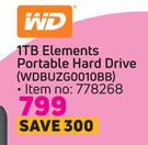 WD 1TB Elements Portable Hard Drive WDBUZG0010BB