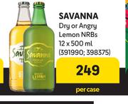 Savanna Dry Or Angry Lemon NRBs-12 x 500ml Per Case