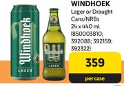Windhoek Lager Or Draught Cans NRBs-24 x 440ml Per Case