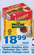 Laager Rooibos 40's/Phendula Tips 100's Tagless Teabags-Each