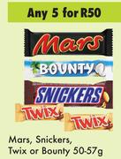 Mars, Snickers, Twix Or Bounty-For Any 5 x 50-57g