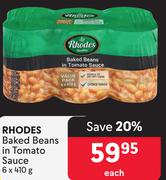 Rhodes Baked Beans In Tomato Sauce-6 x 410g 