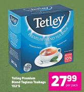 Tetley Premium Blend Tagless Teabags-102's Pack