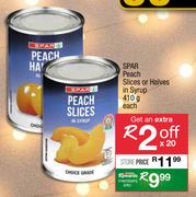Spar Peach Slices Or Halves In Syrup-410g Each