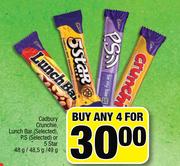 Cadbury Crunchie, Lunch Bar, P.S, Or 5 Star-Any 4x38g/ 48.5g/ 49g