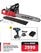 Ryobi 62cc Petrol Chain Saw With 18V Driver Drill Kit-Per Kit