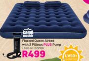 Campmaster Flocked Queen Airbed With 2 Pillows Plus Pump