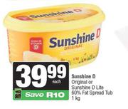 Sunshine D Original Or Sunshine D Lite 60% Fat Spread Tub-1Kg Each
