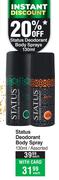 Status Deodorant Body Spray Assorted-130ml Each