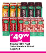Rhodes 100% Fruit Juice Blend Assorted-6 x 200ml Each