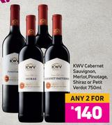 KWV Cabernet Sauvignon, Merlot, Pinotage, Shiraz Or Petit Verdot-For Any 2 x 750ml