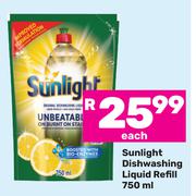Sunlight Dishwashing Liquid Refill-750ml Each