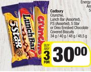 Cadbury Crunchie, Lunch Bar, PS, 5 Star/ Oreo Enrobed Chocolate Biscuits-For Any 3x34g/40g/48g/48.5g