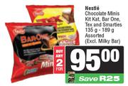 Nestle Chocolate Minis Kit Kat, Bar One, Tex & Smarties (Excl Milky Bar-For Any 2 x 135g/189g