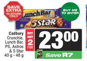 Cadbury Crunchie, Lunch bar, PS, Astros & 5 Star-For Any 2 x 40g/48g