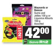 Maynards Or Beacon Gums And Jellies 100g Or Liquorice Allsorts 150g Assorted-For Any 2