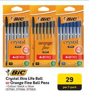 BIC Crystal Xtra Life Ball Or Orange Fine Ball Pens-Per 7-Pack