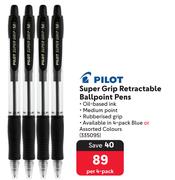 Pilot Super Grip Retractable Ballpoint Pens 335095-Per 4-Pack
