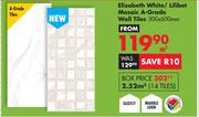 Elizabeth White/Lilibet Mosaic A-Grade Wall Tile 300 x 600mm-Per Sqm