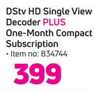 DSTV HD Single View Decoder Plus One-Month Compact Subscription
