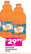 Great Value Orange Squash 8%-2Ltr Each