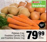 Potaoes-3Kg, Freshline Carrots-3Kg & Freshline Onions-3Kg Per Combo