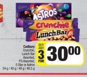 Cadbury Crunchie, Lunch Bar Assorted, P.S. Assorted, 5 Star Or Astros-For Any 3 x 34g/40g/48g/48.5g