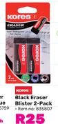 Kores Black Eraser Bilster 2-Pack
