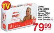 SPAR Disposable Nappies Junior 36's, Maxi 38's, Midi 40's Or New Born 42's-Per Pack
