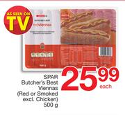 SPAR Butcher's Best Viennas (Red Or Smoked Excl. Chicken)-500g Each
