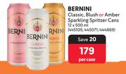 Bernini Classic, Blush Or Amber Sparkling Spritzer Cans-12 x 500ml Per Case