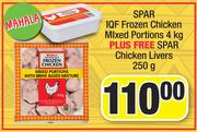 Spar IQF Frozen Chicken Mixed Portions 4kg + Free Spar Chicken Livers 250g