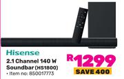 Hisense 2.1 Channel 140W Soundbar HS1800