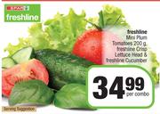 Freshline Mini Plum Tomatoes 200g, Freshline Crisp Lettuce Head & Freshline Cucumber-Per Combo