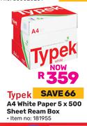Typek A4 White Paper 5 x 500 Sheet Ream Box 181955