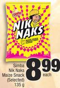 Simba Nik Naks Maize Snack (Selected)-135g Each