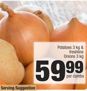 Potatoes 3kg & Freshline Onions 3kg-Per Combo