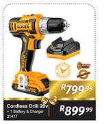 Ingco Cordless Drill 20V + 1 Battery & Charger 31417