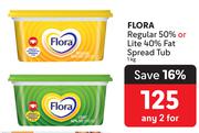 Flora Regular 50% Or Lite 40% Fat Spread Tub-For 2 x 1Kg