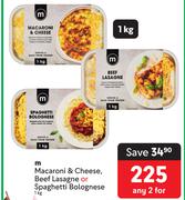 M Macaroni & Cheese, Beef Lasagne Or Spaghetti Bolognese-For Any 2 x 1Kg 