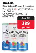 Brooks Hard Seltzer Dragon Granadilla Watermelon Or Strawberry Kiwi-24 x 300ml Per Case