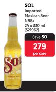 SOL Imported Mexican Beer NRB's-24 x 330ml Per Case