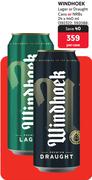 Windhoek Lager Or Draught Cans Or NRB's-24 x 440ml Per Case
