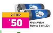 Great Value Refuse Bags-For 2 x 20s