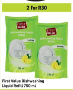 0First Value Dishwashing Liquid Refill-For 2 x 750ml
