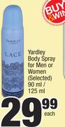 Yardley Body Spray For Men Or Women (Selected)-90ml/125ml Each