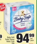 Baby Soft Toilet Tissue Rolls 2 Ply-18's Per Pack