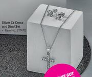 Silver CZ Cross & Stud Set-Per Set