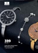 Ladies Silver Bangle Watch With Glitter Beacelet-Per Set