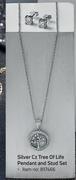 Silver CZ Tree Of Life Pendant & Stud Set-Per Set